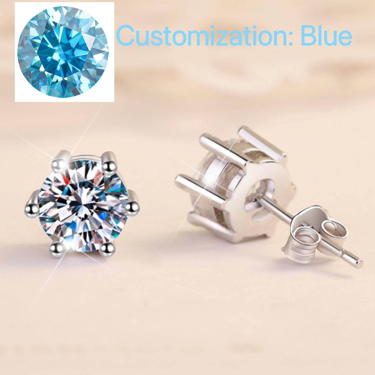 NO.163 S925 Sterling Silver Six-Claw Crown Stud Earring  Synthetic Moissanite Earrings Glittering daily life Earrings Springtok