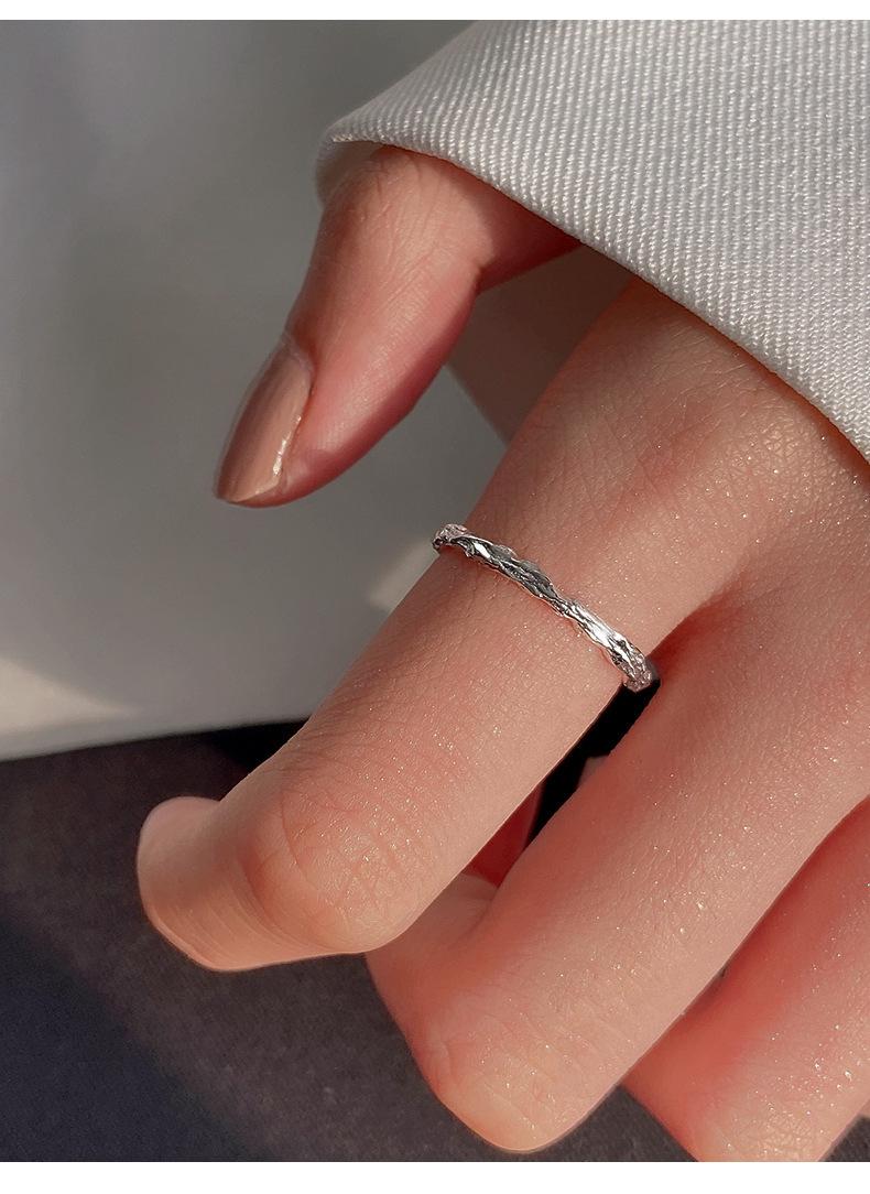 S925 Sterling Silver Irregular Candy Paper Ring for Women Plain Texture Ring - 542(45%)