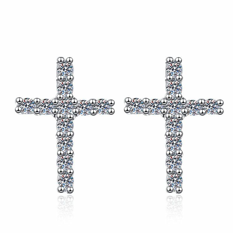 S925 Sterling Silver Cross Ear Stud Synthetic Moissanite Ear Stud Daily Life Earrings(35%)-612