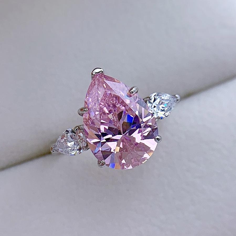 S925 Sterling Silver Water Drop Pear Shape 10*14 mm 8A Cubic Zirconia Ring-136(45%)