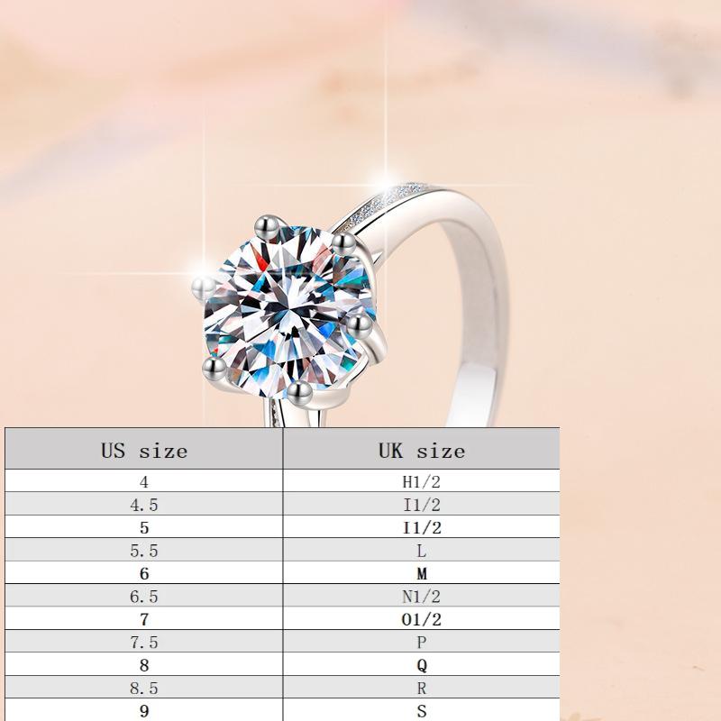 S925 Sterling Silver Six-claw Ring Synthetic Moissanite Ring 1Carat-286(35%)
