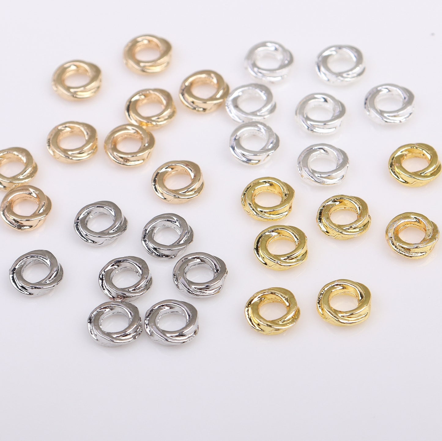 Twisted Metal ring For Jewelry DIY，100 pcs, Covered By 14/18K Real Gold Or Silver