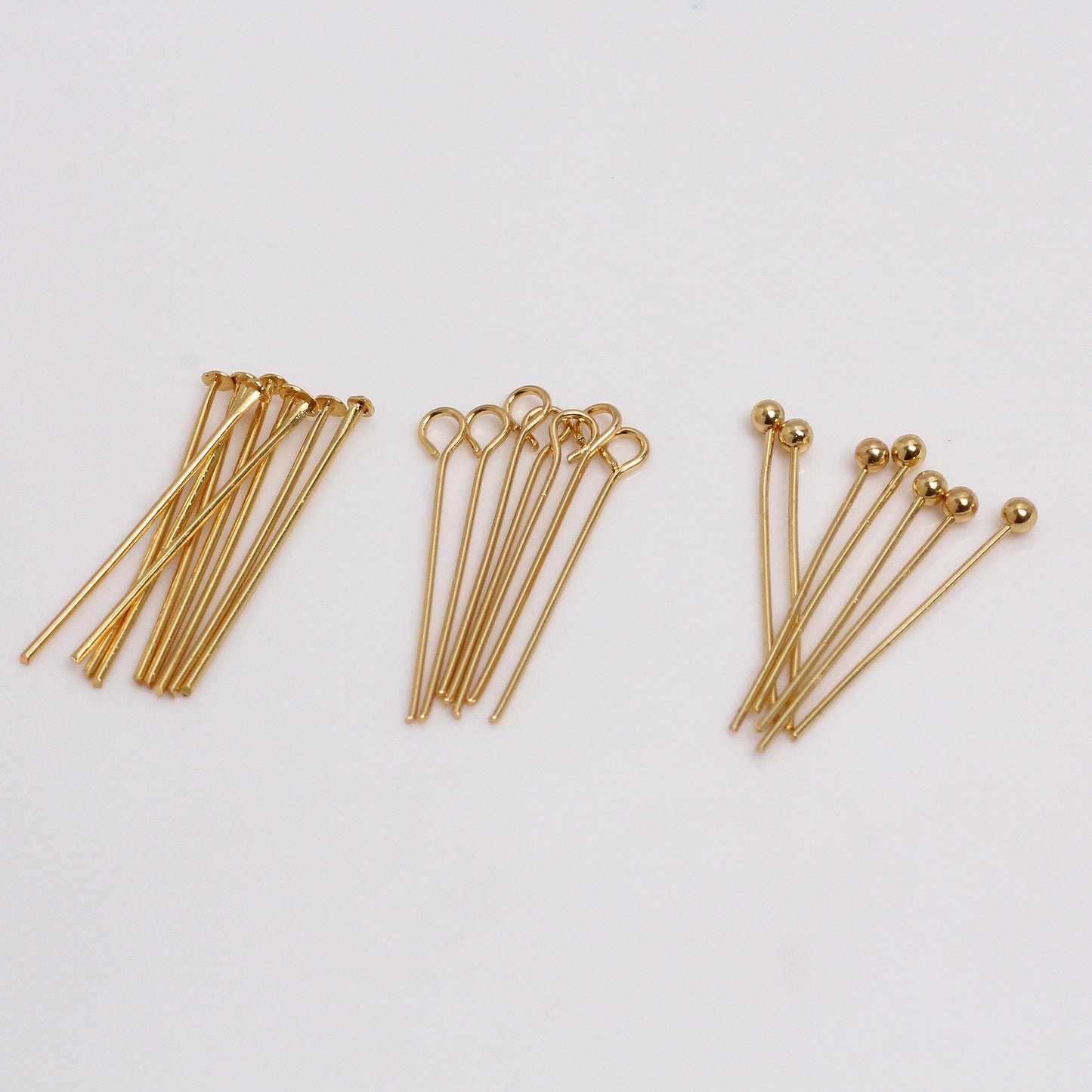 Copper 9-shaped needle/T-shaped needle/Ball-pointed needle, 10 pcs, For Jewelry DIY, Covered By 14/18K Real Gold Or Silver