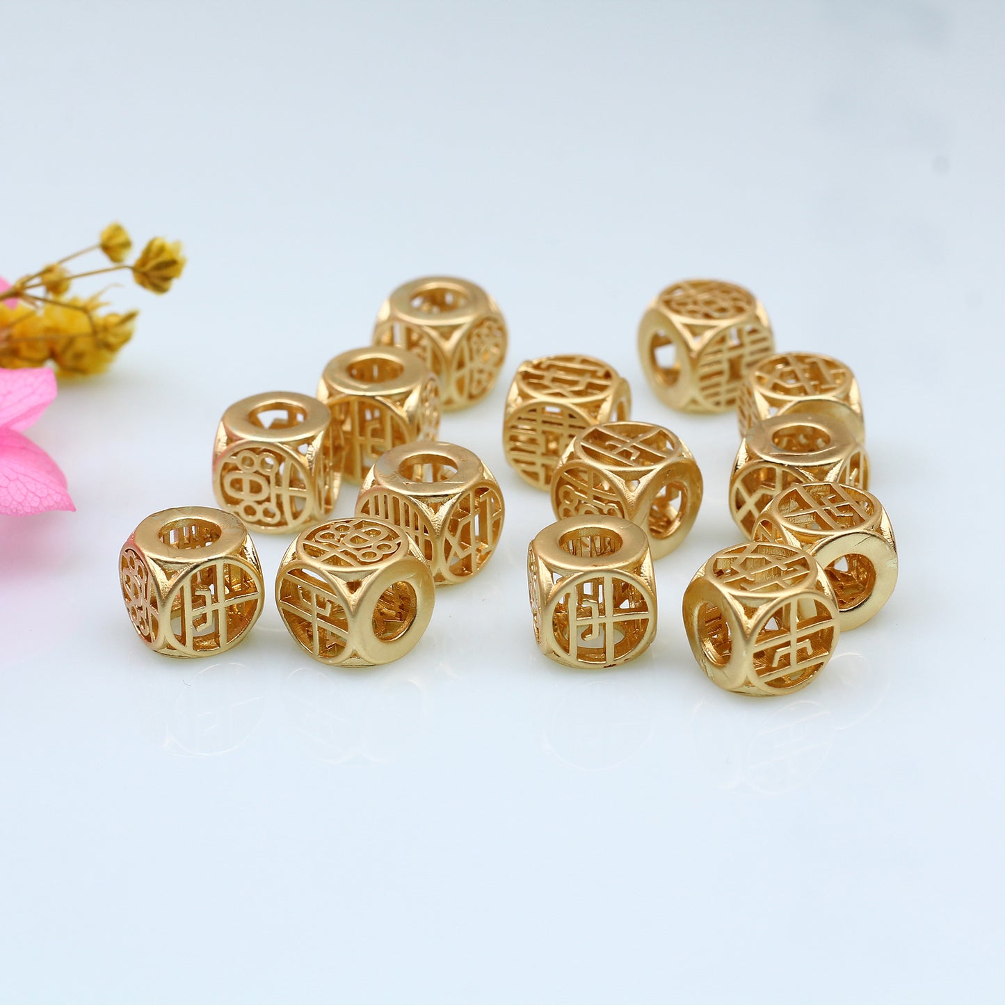 Ancient Golden Copper Beads With Large Hole For Jewelry DIY，Covered by 14/18K Real Gold Or Silver