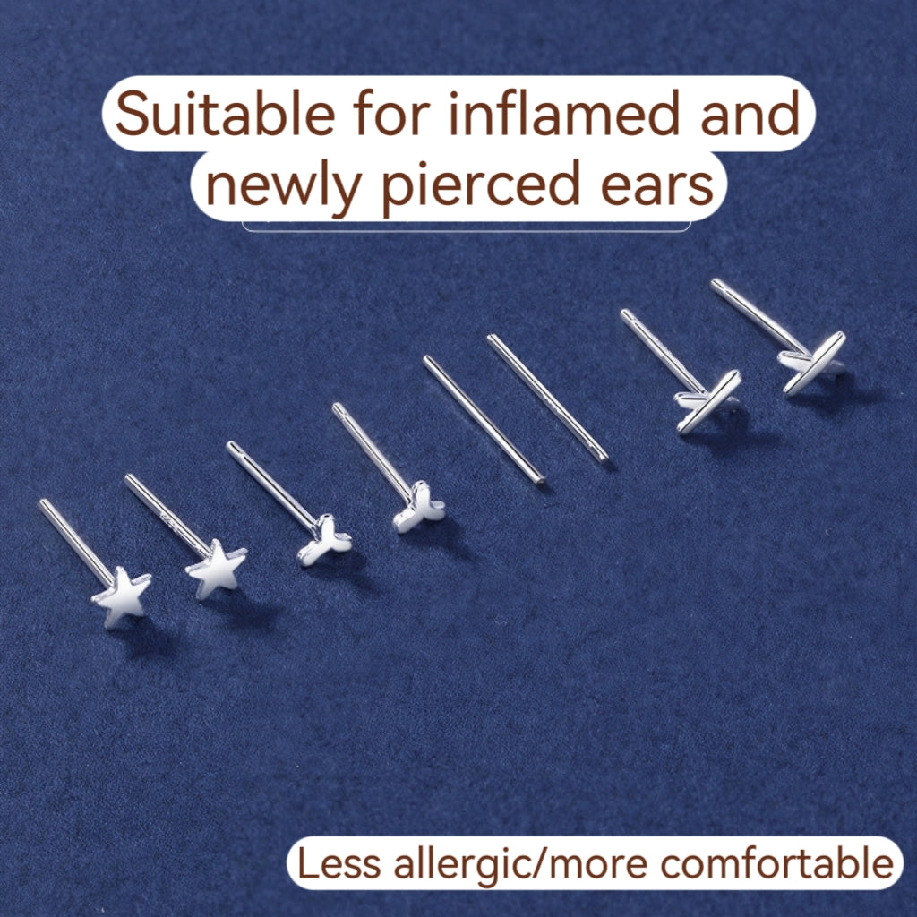 S999 Full Silver Ear Stud, Nourishing Ear Piercing, Prevent Allergies(A pair)