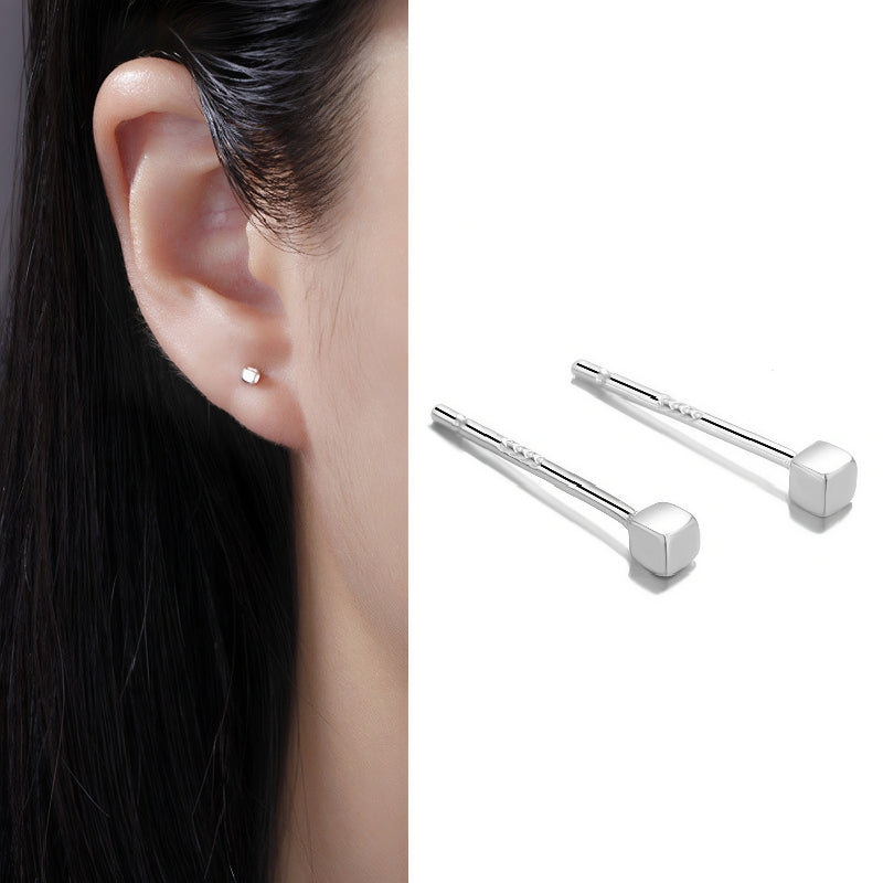 S999 Full Silver Ear Stud, Nourishing Ear Piercing, Prevent Allergies(A pair)