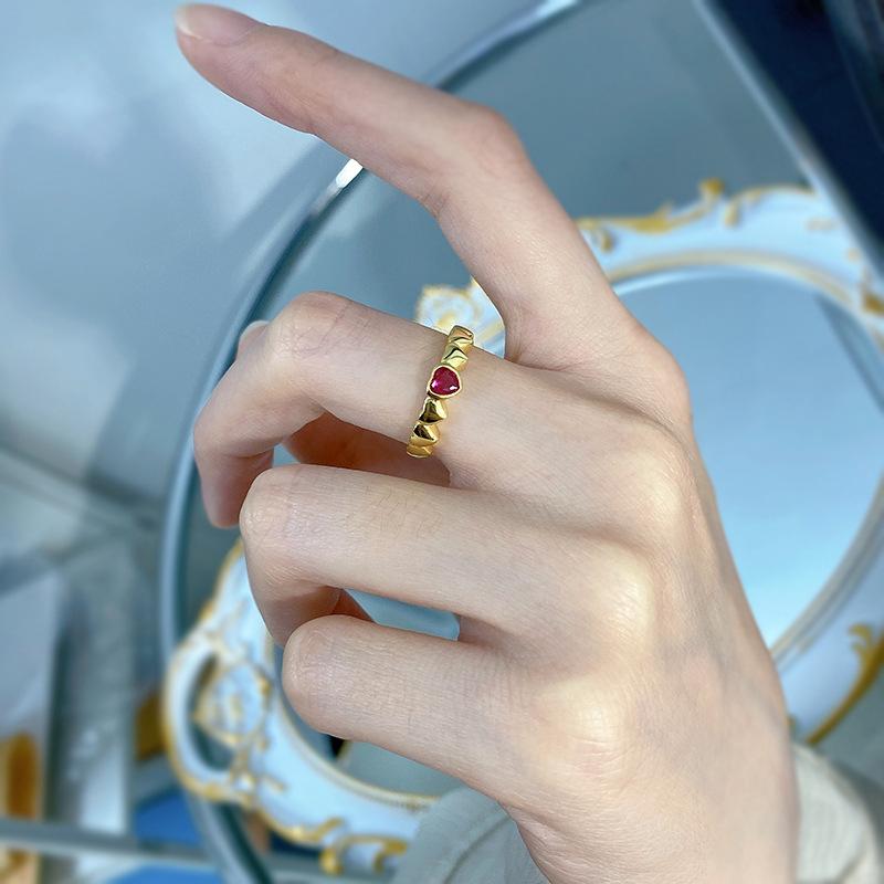 S925 Sterling Silver Red Heart Shape Golden Plated 4*4mm 6A Cubic Zirconia Ring jewelry accessory-124(45%)