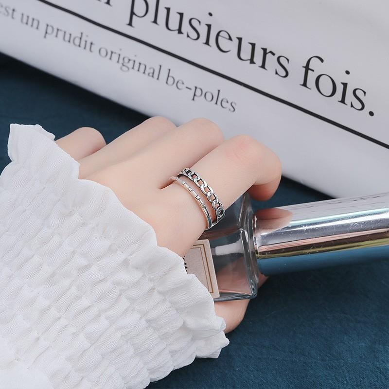 S925 Sterling Silver Vintage Double Layer Chain Ring for Women - 501(45%)