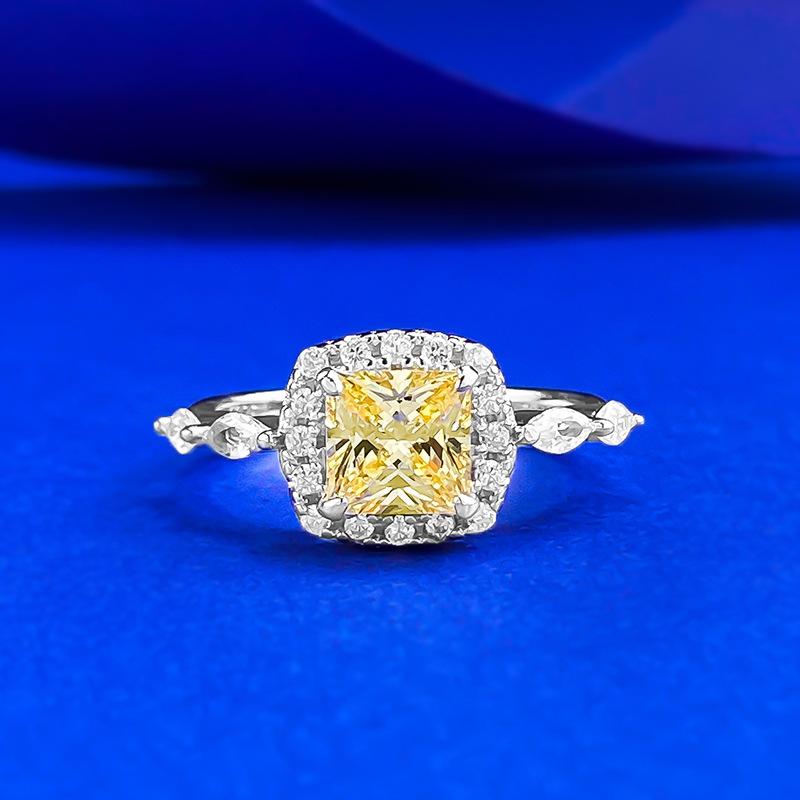 S925 Sterling Silver Princess Square Cut Yellow/Pink 6*6mm 6A Cubic Zirconia Ring-452(25%)