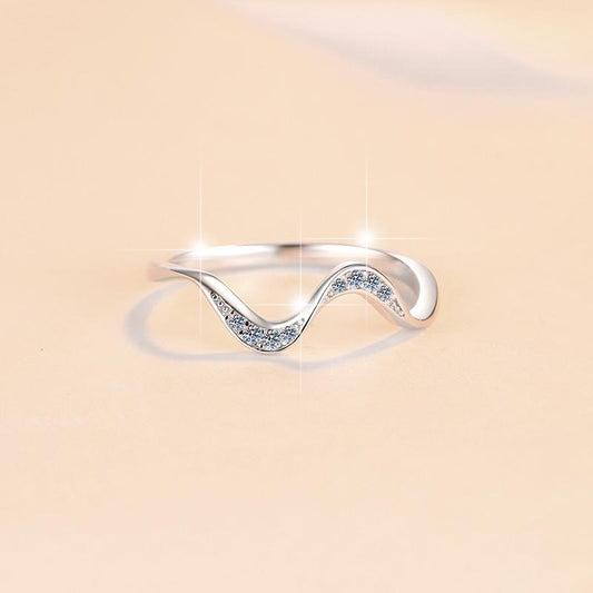 S925 Sterling Silver Wavy Ring Synthetic Moissanite Ring-364(35%)