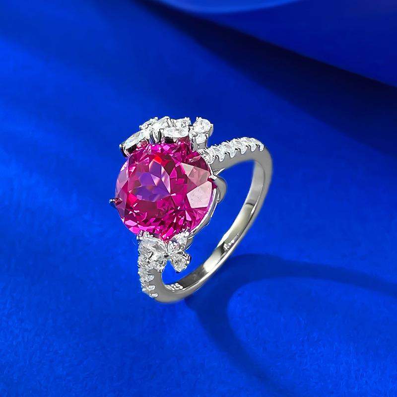 S925 Sterling Silver Rose Red Round Cut Butterfly Ring 6A Cubic Zirconia Ring-462(25%)