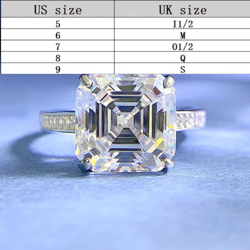 S925 Sterling Silver Asscher Cut High Carbon Square Ring 10*10mm 8A Cubic Zirconia Ring fashion jewelry accessory woman girl promise ring-168(35%)