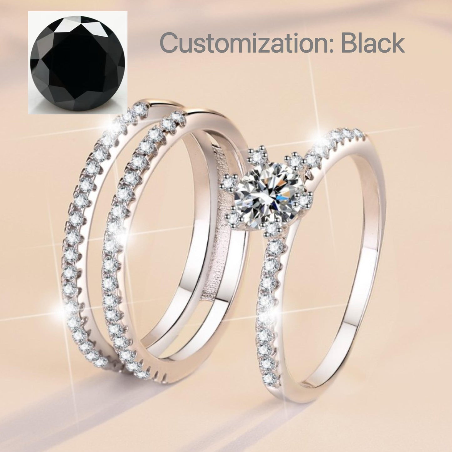 NO.116 S925 Sterling Silver Three-Row Ring Synthetic Moissanite Ring elegant luxury daily life woman birthday gift engagement Springtok