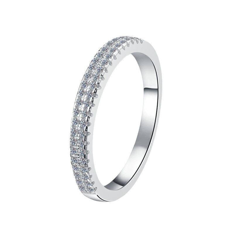 S925 Sterling Silver One-word Double Row Band Ring 6A Cubic Zirconia Ring-565(35%)