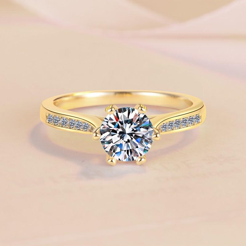 S925 Sterling SilverSix-claw Golden  Ring Synthetic Moissanite Ring 1Carat-182(35%)