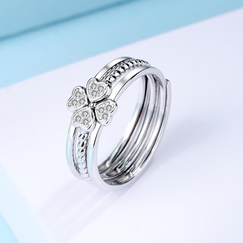 S925 Sterling Silver Four-leaf Clover Three-in-One  Adjustable Simple for Women Ring-632 leaf  ring(45%)