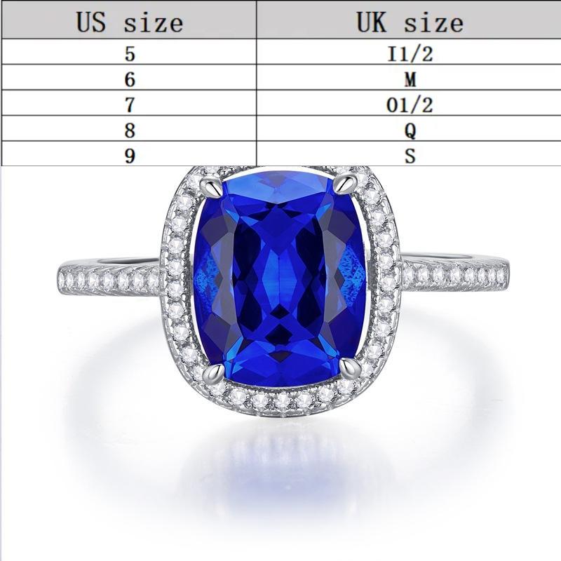 S925 sterling silver blue oval cut cushion shape Ring 8*10mm 8A cubic zirconia ring Springtok-160(35%)