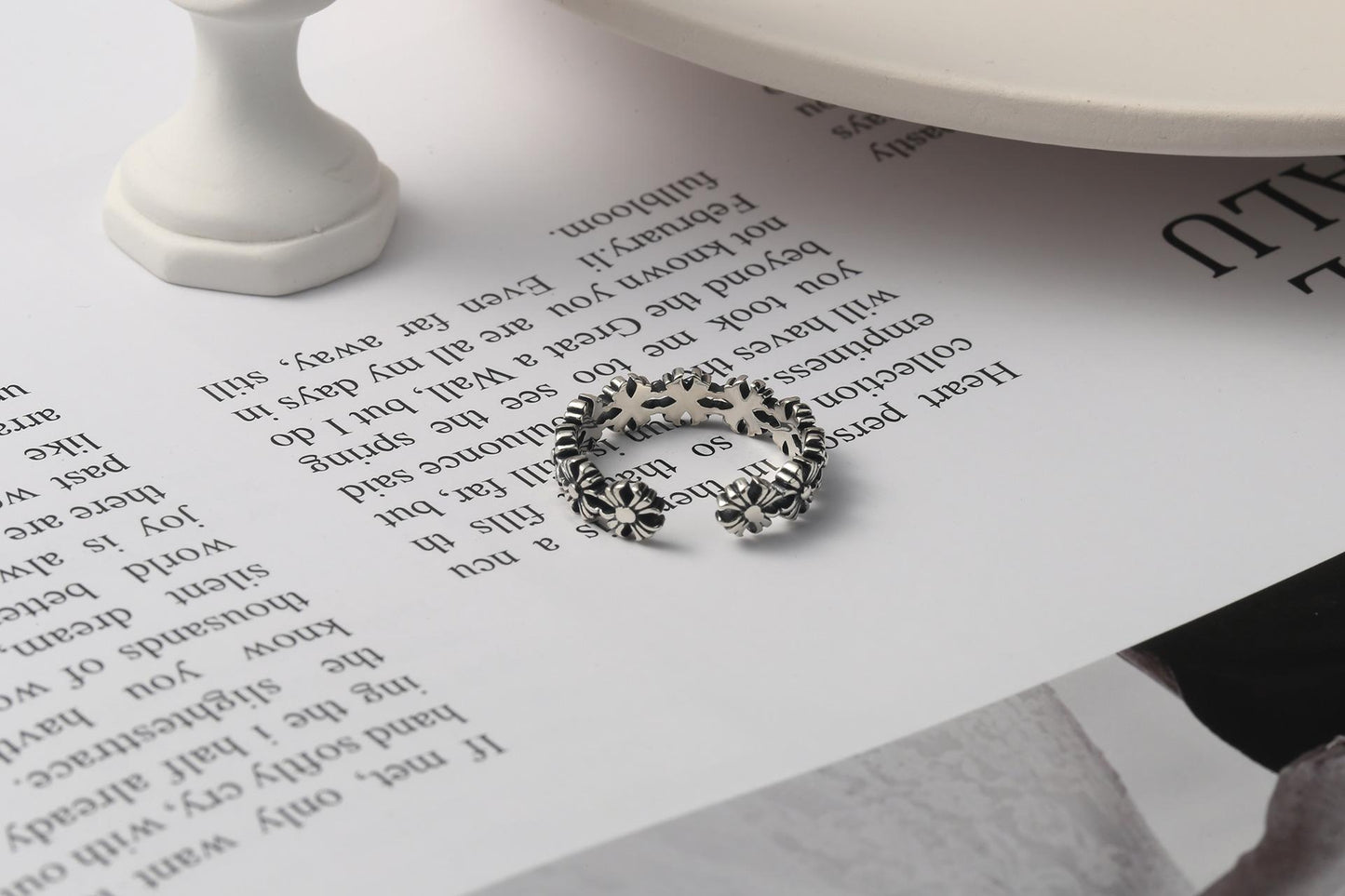 S925 Sterling Silver Vintage Cross Ring Single Finger Tail Ring for Women - 483(45%)