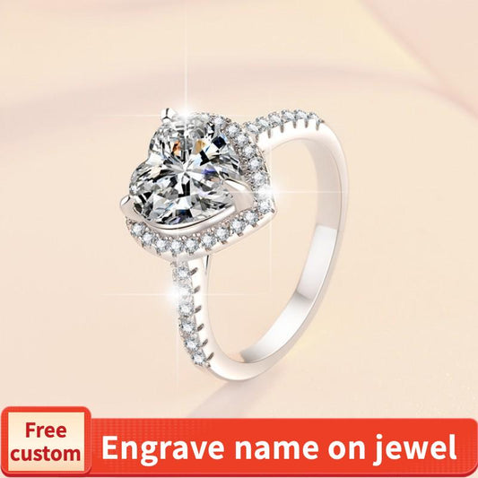 S925 Sterling Silver Heart-Shaped Ring Synthetic Moissanite Ring fashion jewelry accessory woman girl promise ring-250(35%)