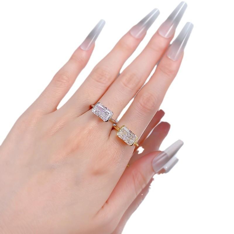 S925 Sterling Silver Ice Flower cut rectangular ring 7*11mm 8A cubic zirconia ring fashion jewelry accessory woman girl promise ring-390(35%)