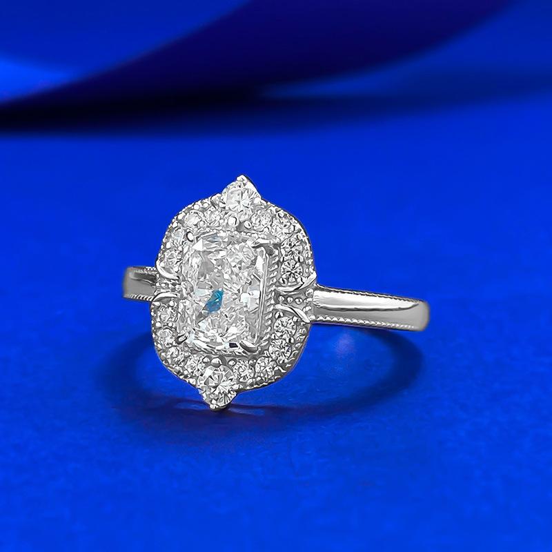 S925 Sterling Silver Ice Flower Cut Square 5*7mm 6A Cubic Zirconia Ring-433(25%)