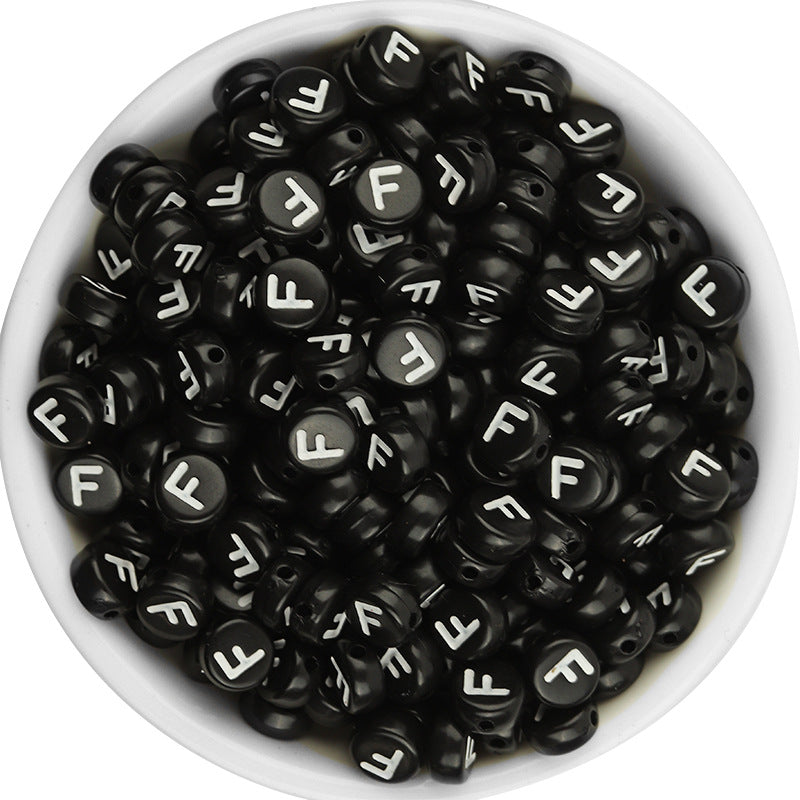 100 Pcs/Pack Acrylic Flat round Beads Diy Black Background White Love Beads/Single English Letter Loose Beads