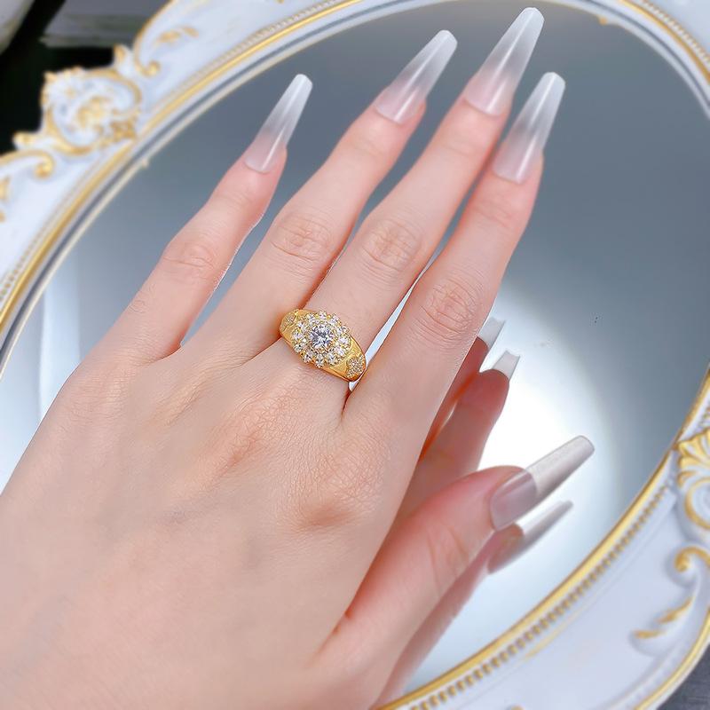 S925 Sterling Silver Golden Plated Brushed Ring 6A Cubic Zirconia Ring fashion jewelry accessory woman girl promise ring Springtok-350(35%)