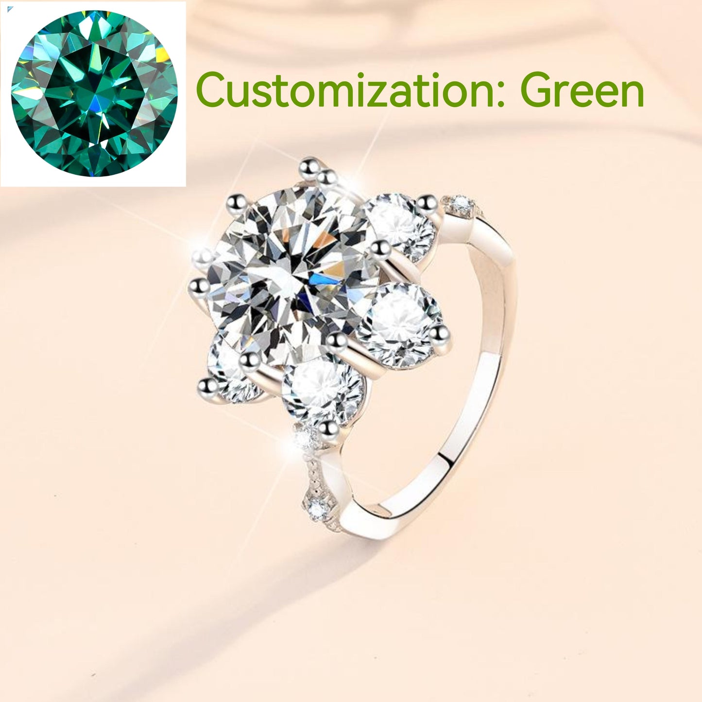 65. S925 Sterling Silver Synthetic Moissanite Ring Flower Ring