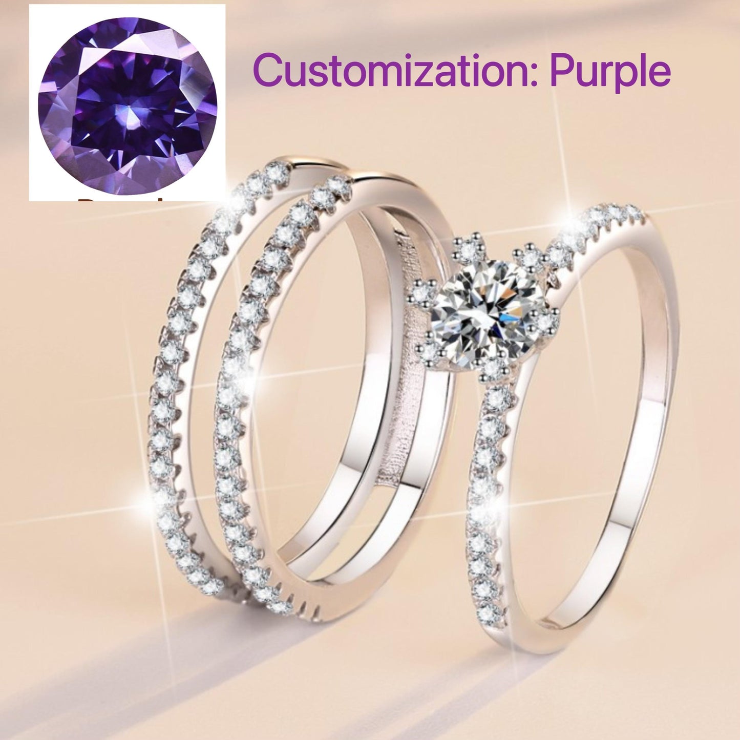 S925 Sterling Silver Three-Row Ring Synthetic Moissanite Ring fashion jewelry accessory woman girl promise ring-207(35%)