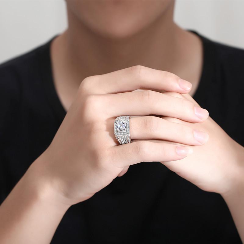 NO.153 S925 Sterling Silver Big Starry Synthetic Moissanite Ring fashion jewelry accessory promise ring Springtok Men's Ring