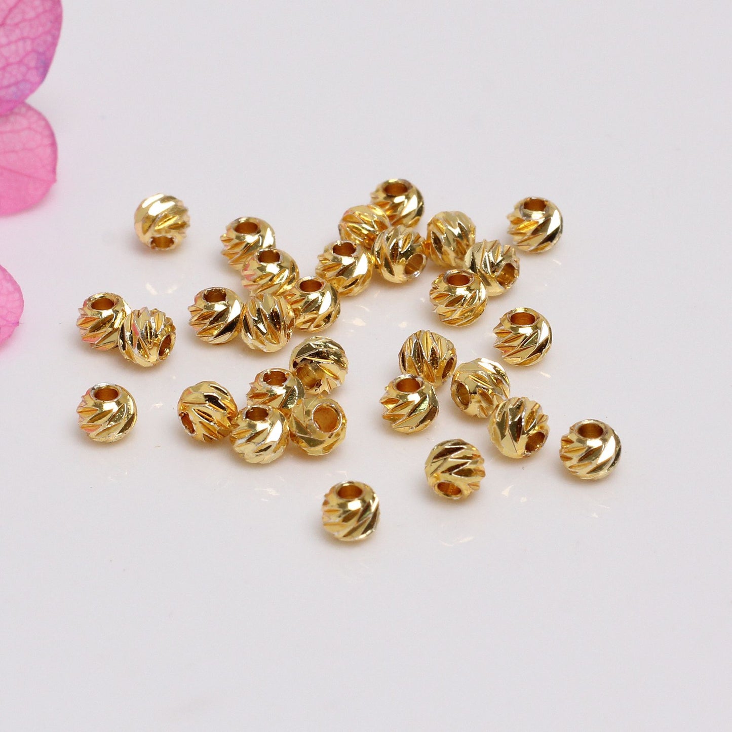 Copper Bead Of Three-dimensional Pattern  For Jewelry DIY，Covered by 14/18K Real Gold  Or Silver