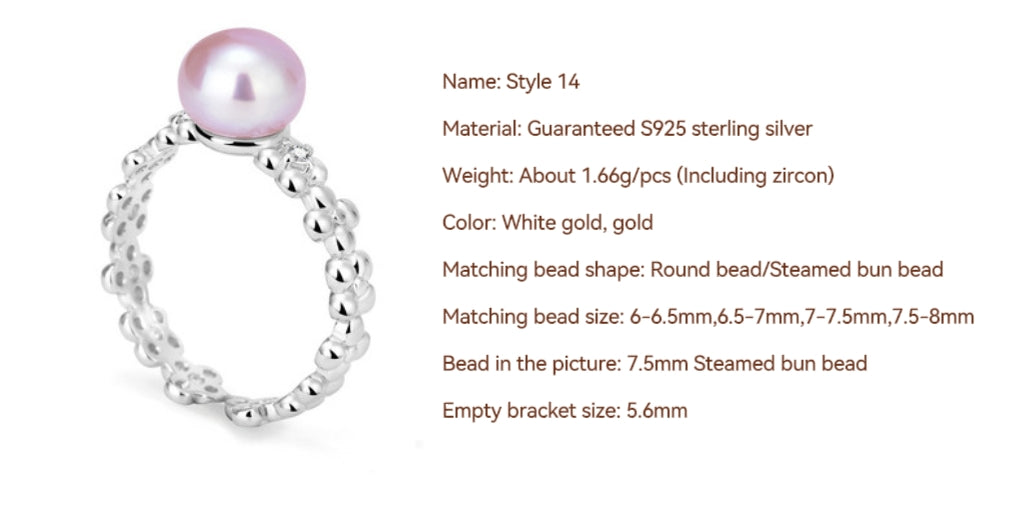 S925 Sterling Silver Ring Empty Holder, Open Ring, DIY Fittings（1pcs, with no bead)