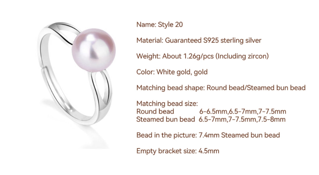 S925 Sterling Silver Ring Empty Holder, Open Ring, DIY Fittings（1pcs, with no bead)