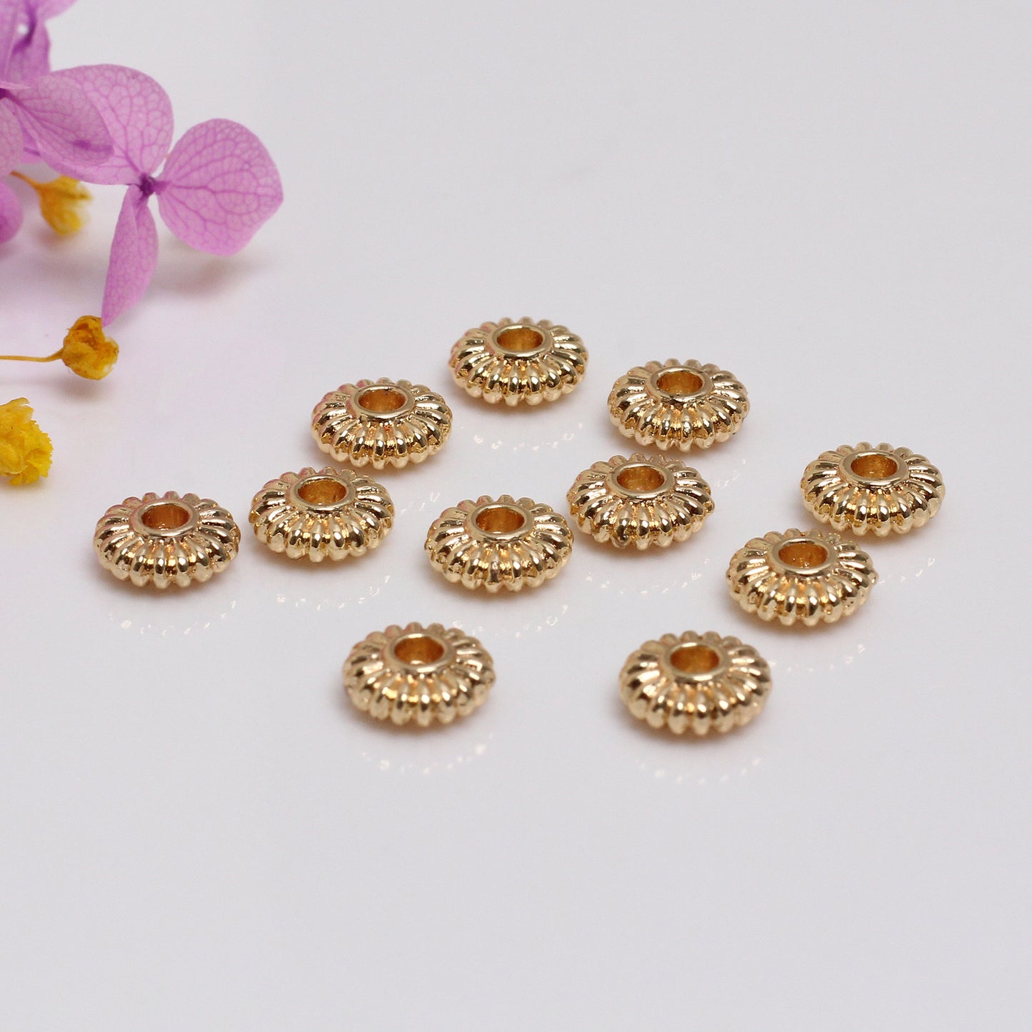 Flat Pumpkin Shaped Alloy Beads For Jewelry DIY，100 pcs, Covered By 14/18K Real Gold Or Silver