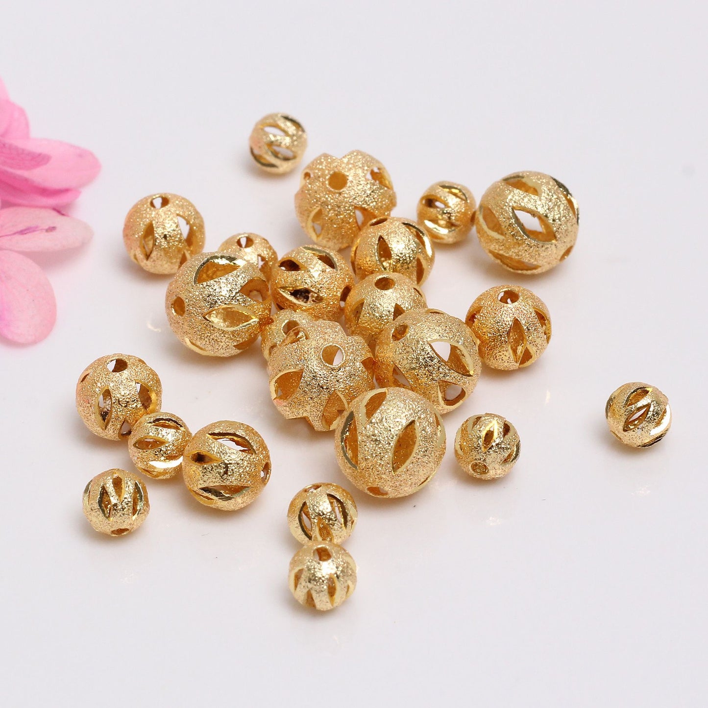 Frosted Hollow Copper Beads For Jewelry DIY，Covered by 14/18K Real Gold Or Silver