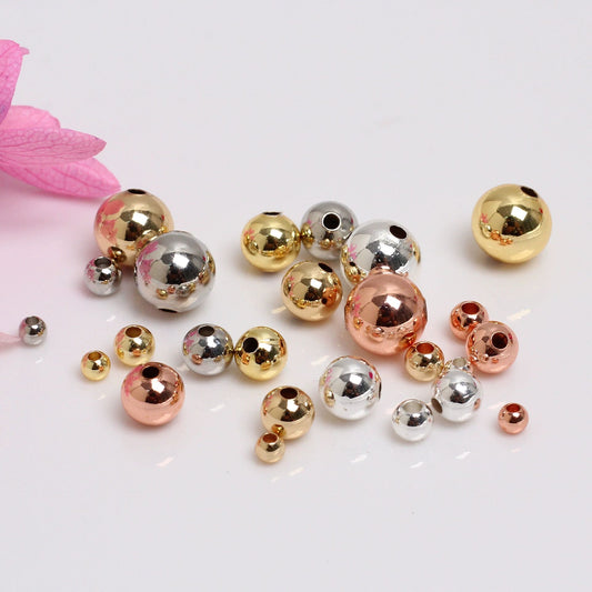 Gopper Smooth Round Beads Plated with a layer of Gold or Silver