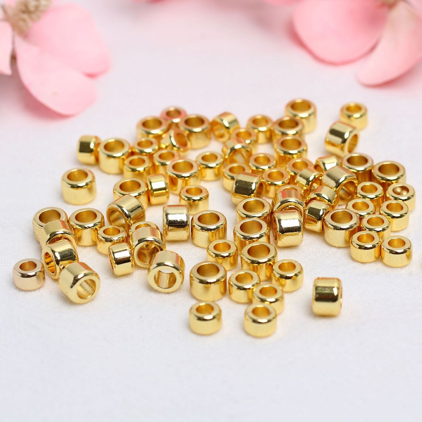 Large Hole Cylindrical Copper Bead For Jewelry DIY，Covered by 14/18K Real Gold Or Silver