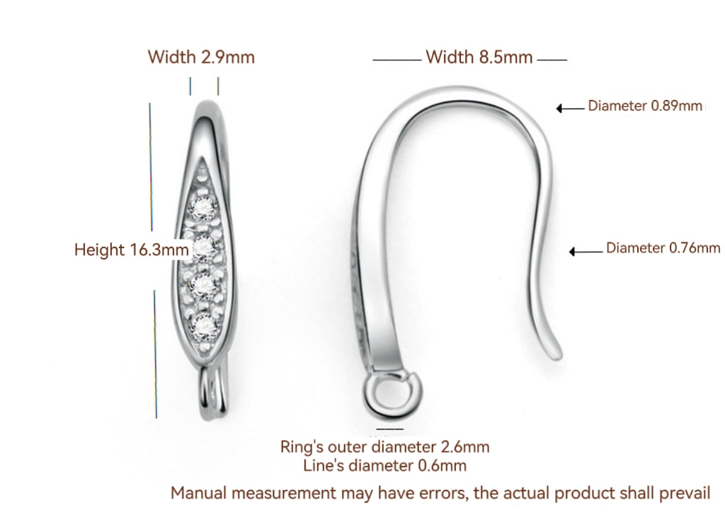 S925 sterling silver earhook, set with zircon, for jewelry DIY(A pair)