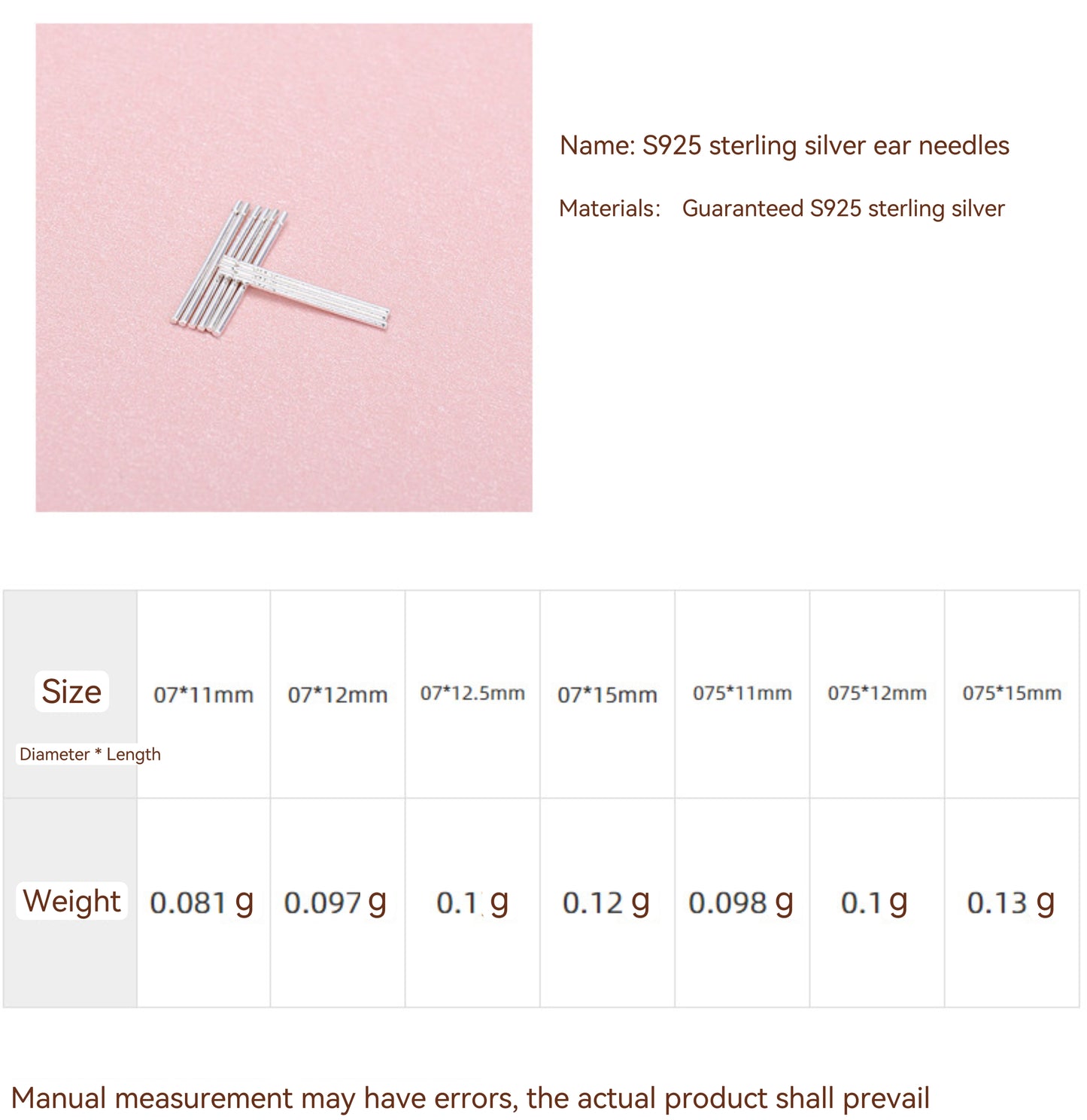 S925 Sterling Silver Ear Needle，Anti-allergy (20 pair)