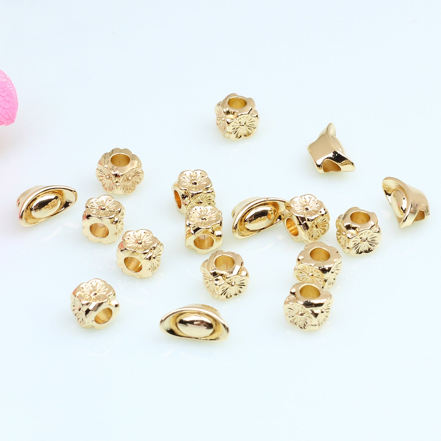 Carved Copper Beads For Jewelry DIY，Covered By 14/18K Real Gold Or Silver