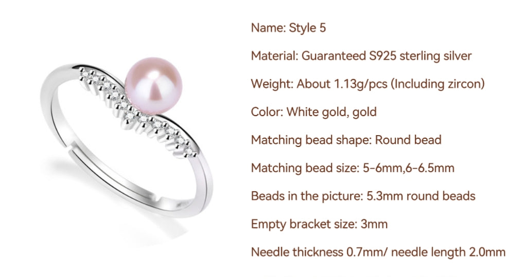 S925 Sterling Silver Ring Empty Holder, Open Ring, DIY Fittings（1pcs, with no bead)