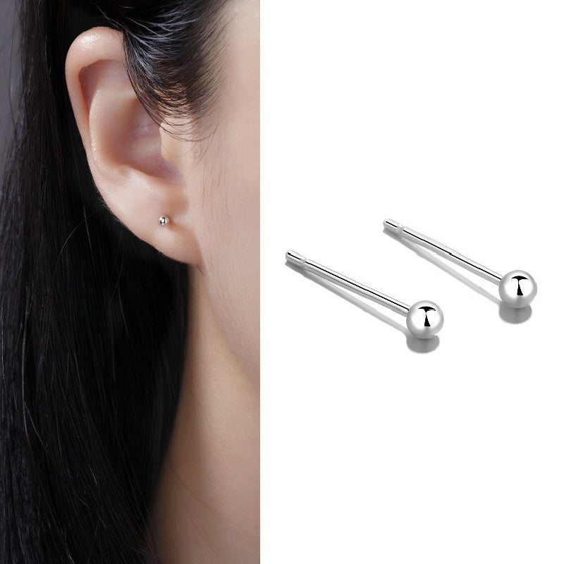 S999 Full Silver Ear Stud, Nourishing Ear Piercing, Prevent Allergies(A pair)