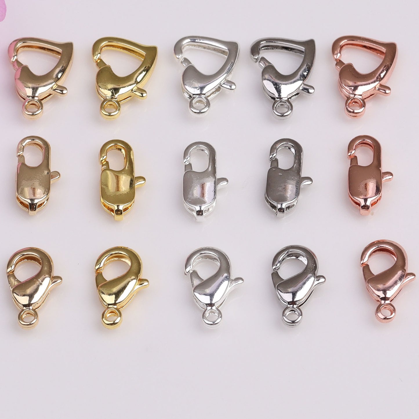 Spring End Clasp For Jewelry DIY，20 pcs, Heart clasp, Lobster clasp, Fishtail clasp, Covered By 14/18K Real Gold Or Silver