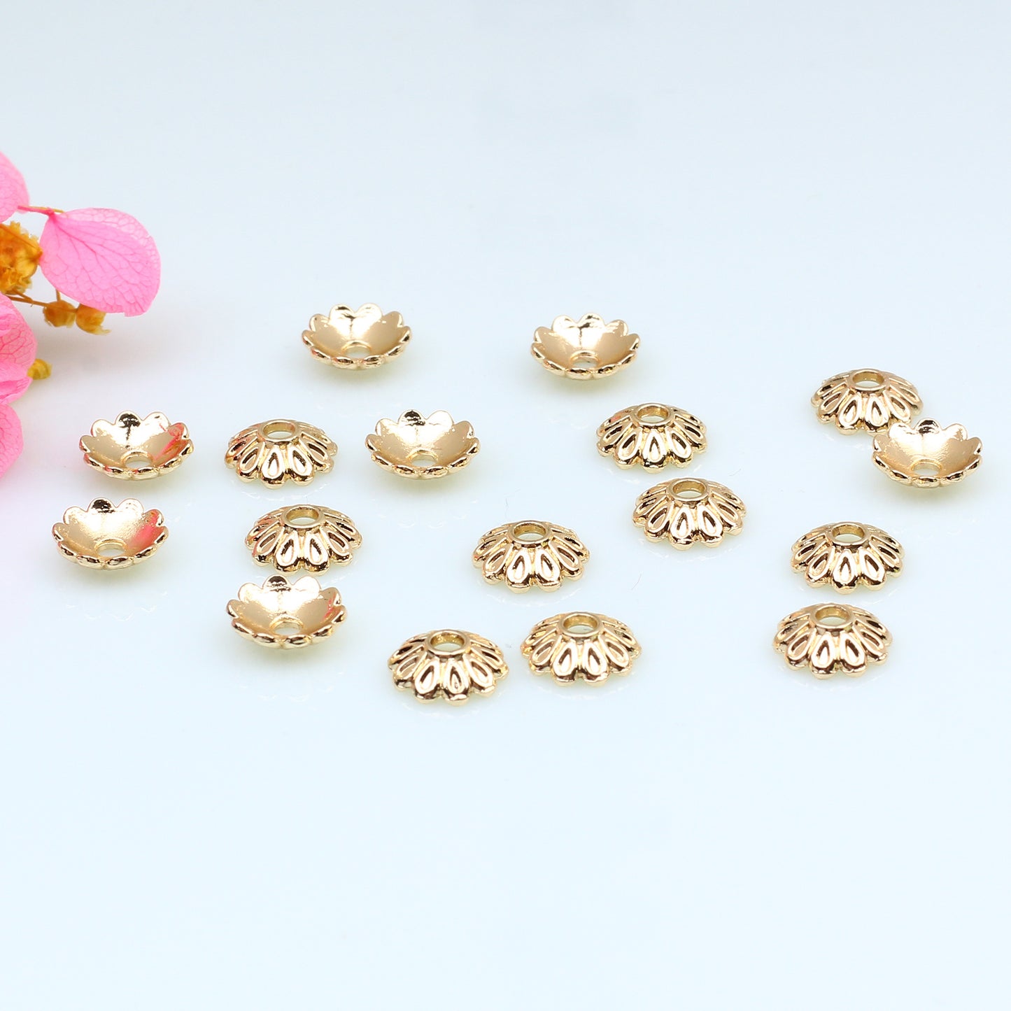 Hollow Petal Alloy Bead Holder For Jewelry DIY，Covered By 14/18K Real Gold Or Silver