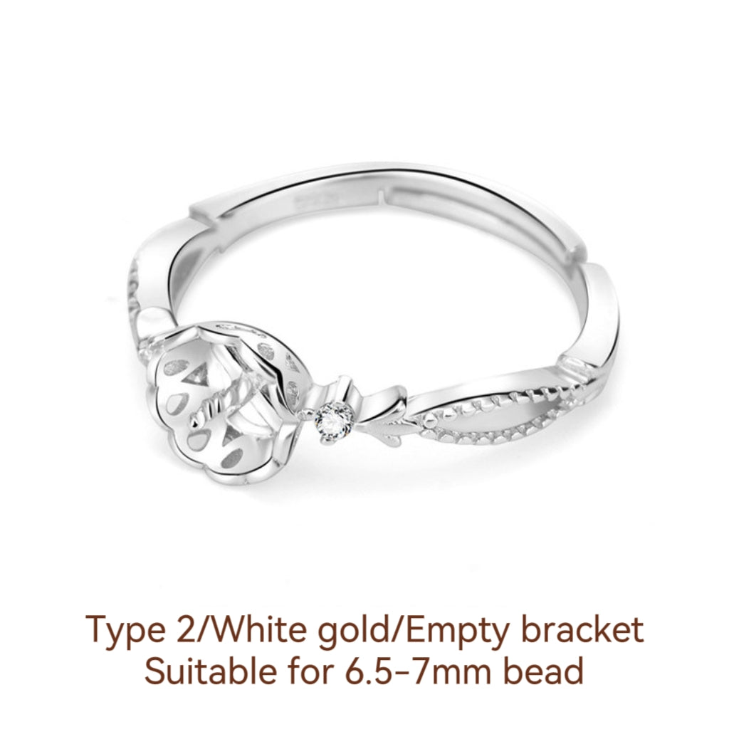 S925 Sterling Silver Ring Empty Holder, Open Ring, DIY Fittings（1pcs, with no bead)