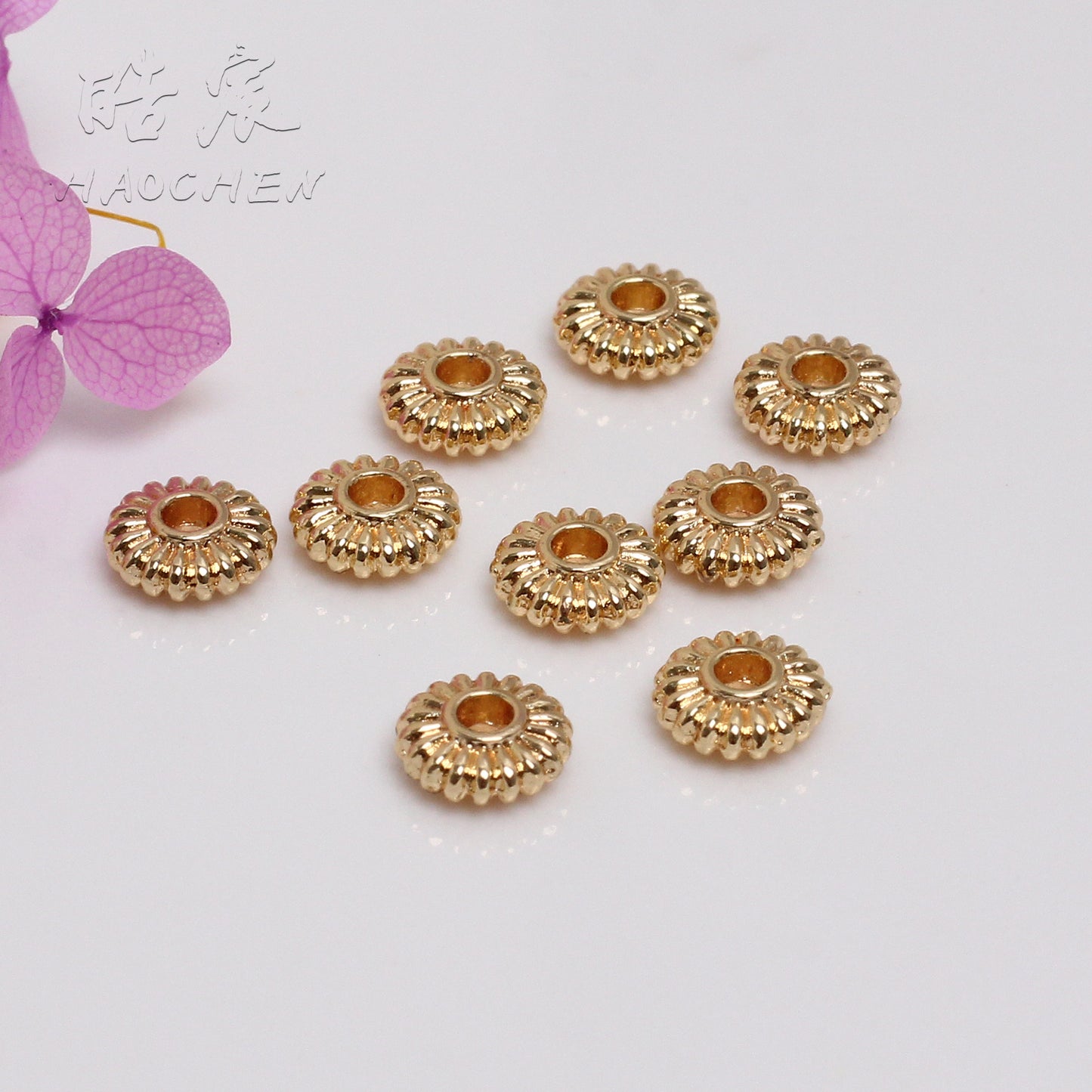 Flat Pumpkin Shaped Alloy Beads For Jewelry DIY，100 pcs, Covered By 14/18K Real Gold Or Silver