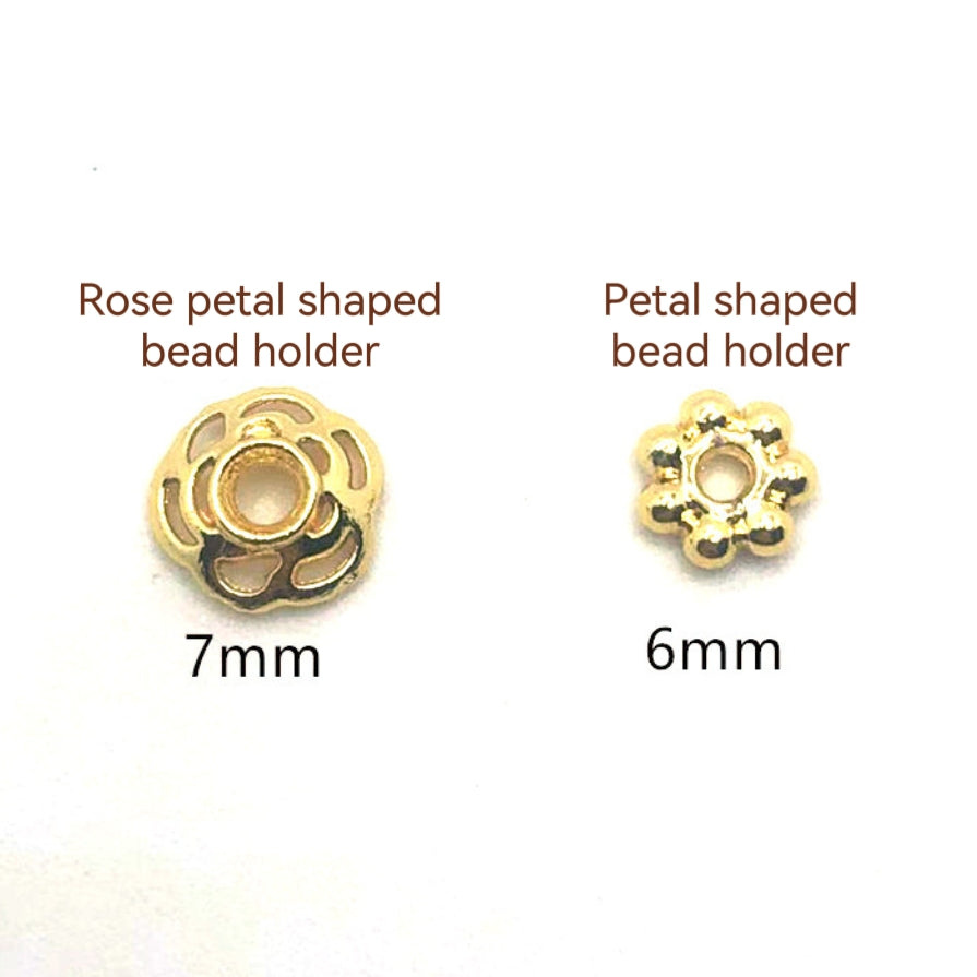 Petal-shaped Alloy Bead Holder For Jewelry DIY，Covered By 14/18K Real Gold Or Silver