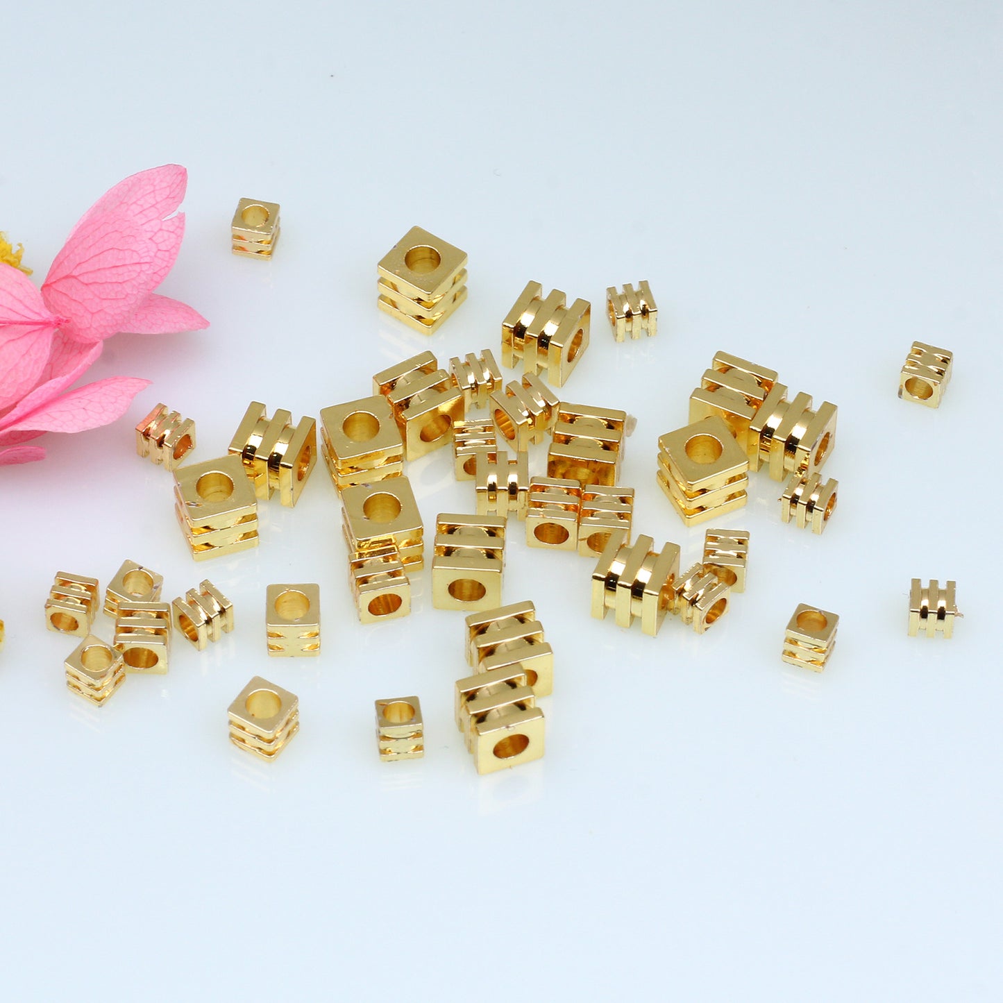 Three Layers Of Square Copper Beads For Jewelry DIY，Covered by 14/18K Real Gold Or Silver