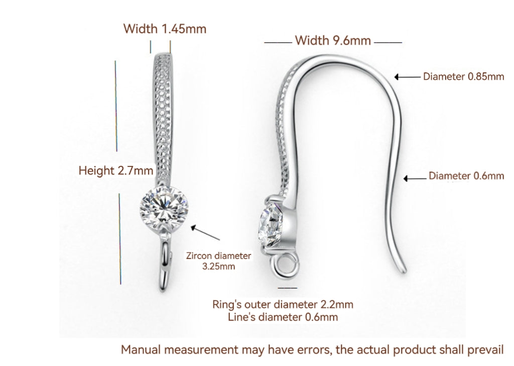 S925 sterling silver earhook, set with zircon, for jewelry DIY(A pair)