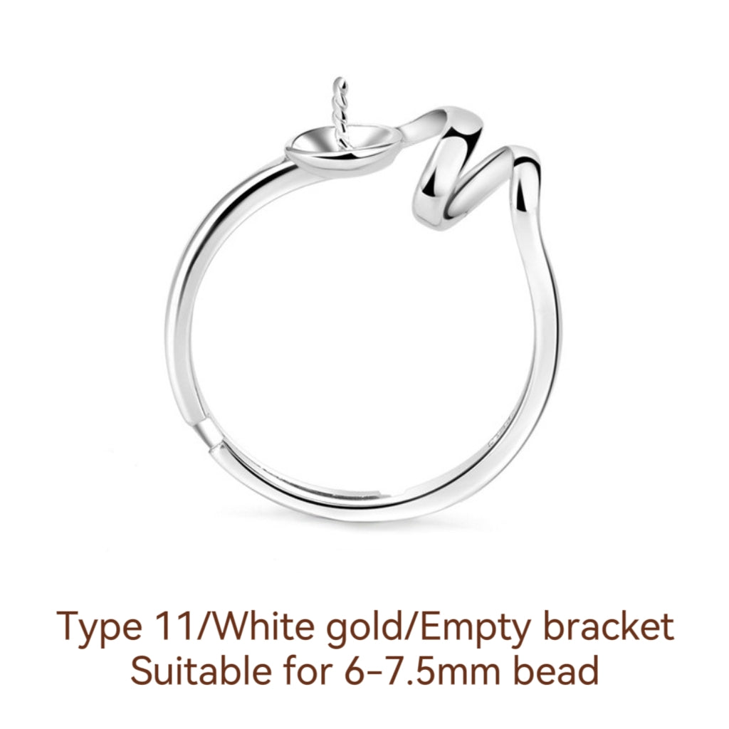 S925 Sterling Silver Ring Empty Holder, Open Ring, DIY Fittings（1pcs, with no bead)